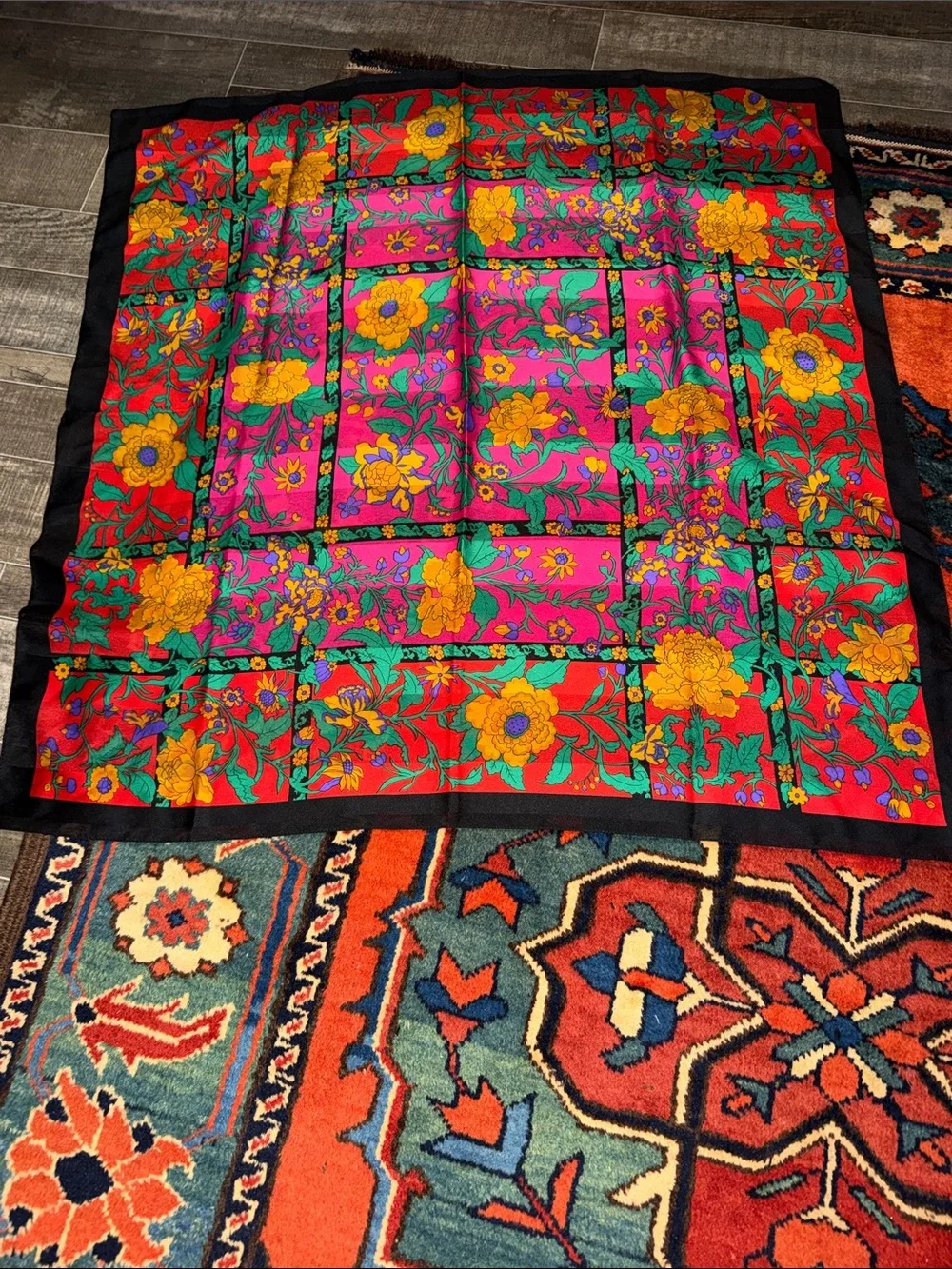 Vintage Italian Berkshire Silk Scarf Vibrant Floral Jewel Tones Large Square